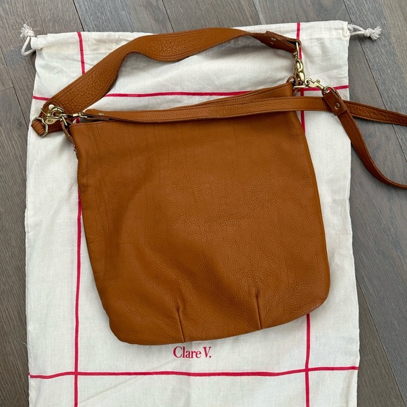 Clare V. Veronique Crossbody Tote Bag Tan Pebble Leather - Picture 11 of 15
